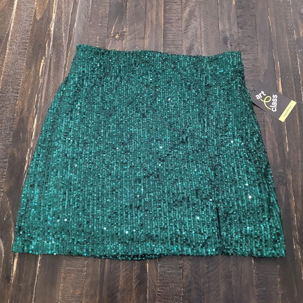 Art Class Sequined Green Skirt Girls XL 14-16
